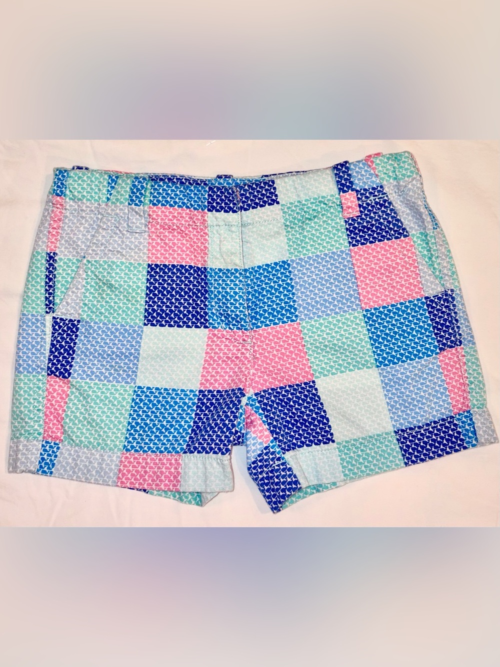 Vineyard Vines whale colorful patchwork plaid girls shorts sz 7 EUC